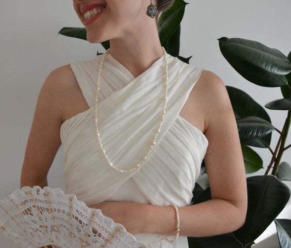 Long White & Ivory hue Freshwater Pearl strand