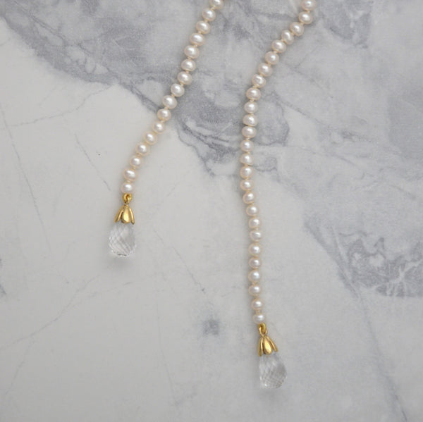 Ivory Freshwater Pearl Open Strand with Yellow Gold & Rock Crystal Briolette