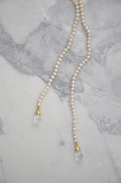 Ivory Freshwater Pearl Open Strand with Yellow Gold & Rock Crystal Briolette
