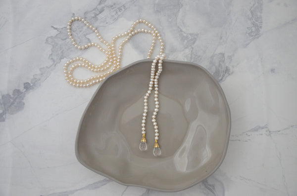 Ivory Freshwater Pearl Open Strand with Yellow Gold & Rock Crystal Briolette