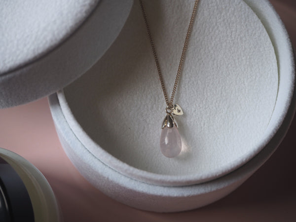 Limited Release Sterling Silver Tulip Drop Pendant with Rose Quartz