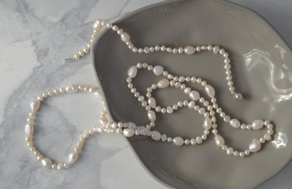 Long White & Ivory hue Freshwater Pearl strand